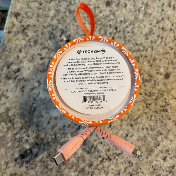 Tech Candy Eco Charge Long Range iPhone USB-C Lightning Cable Charger Rose Pink - Picture 6 of 8